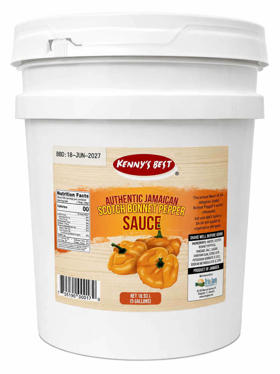 Kenny's Best Jamaican Scotch Bonnet Pepper Sauce 50 lb